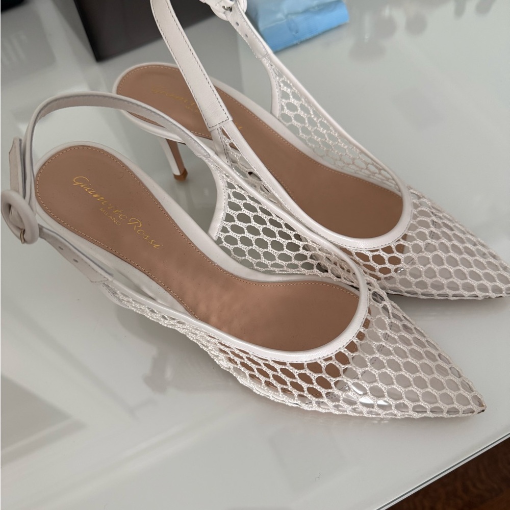 Gianvito Rossi Cream Mesh Slingback Heels